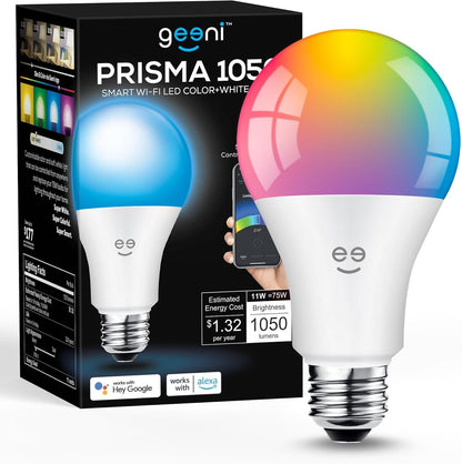 Geeni Prisma 1050 WiFi LED Light Bulb, Multicolor (2700K) – Dimmable LED Bulbs, A21, 75-Watt Equivalent – No Hub Required – Works with Alexa & Google