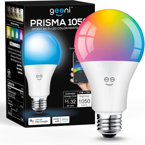 Geeni Prisma 1050 WiFi LED Light Bulb, Multicolor (2700K) – Dimmable LED Bulbs, A21, 75-Watt Equivalent – No Hub Required – Works with Alexa & Google