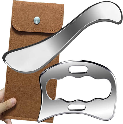 AnTiexi 2 in 1 Stainless Steel Muscle Scraper Tools Set,IASTM TOOL, Scraping massagge Tool Great Soft Tissue Mobilization Tool Physical Therapy
