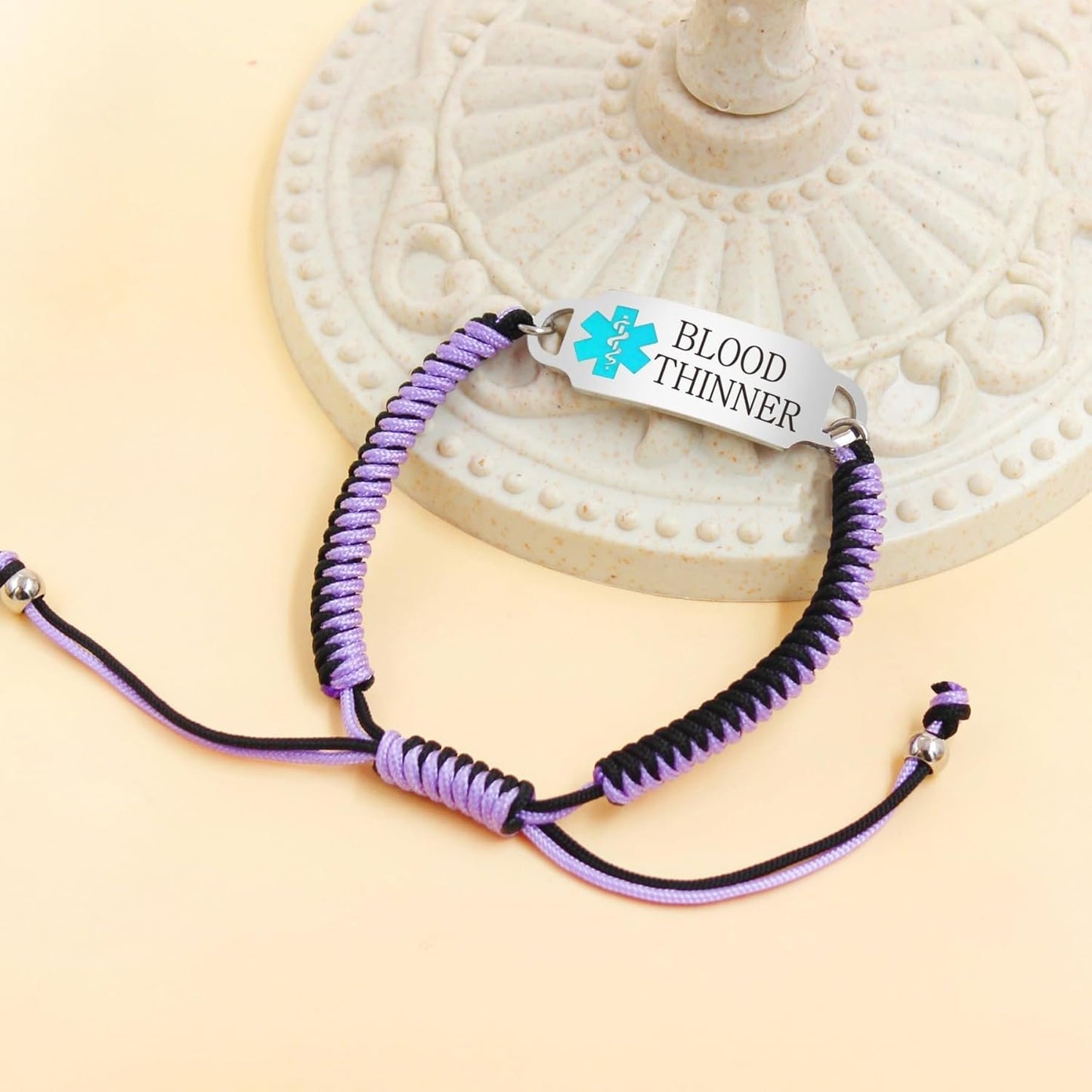 Tobestu Customizable Medical Bracelet - Engraved Health Alert Wristband - Personalized Adjustable Handcrafted Braided Rope Band for Blood Thinner, Epilepsy, Type I & II Diabetes YA5657