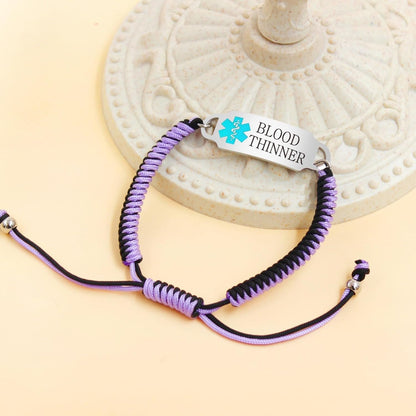 Tobestu Customizable Medical Bracelet - Engraved Health Alert Wristband - Personalized Adjustable Handcrafted Braided Rope Band for Blood Thinner, Epilepsy, Type I & II Diabetes YA5657