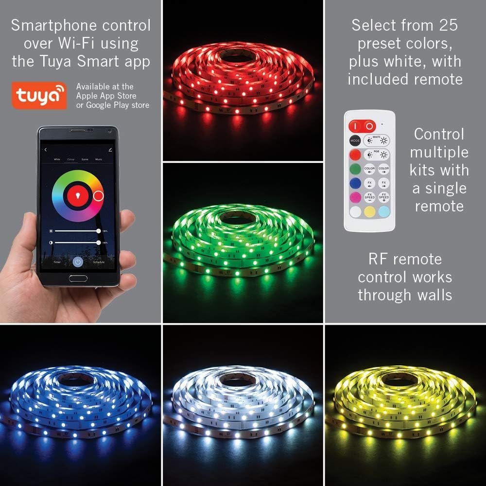 Armacost Lighting 423500 RibbonFlex Home 16ft. RGB+W Smart LED Tape Light Kit, multi-color and white