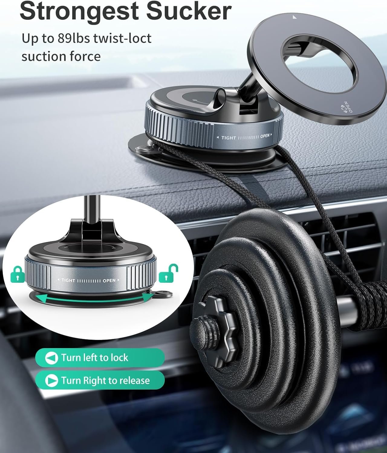 Vacuum Magnetic Car Phone Holder for MagSafe, 360°Magnetic Phone Holder for Car Hands-Free Suction Cup Car Phone Holder Mount for Car/Gym/Mirror/Shower, Cell Phone Holder for iPhone 16 15 14 Android
