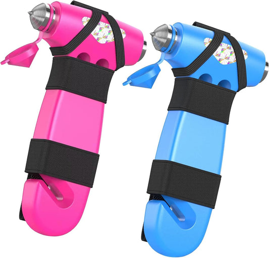 BSUXMAFG Car Safety Hammer, 2 Pack 3-in-1 Emergency Escape Tool with Window Breaker and Seat Belt Cutter, Safety Emergency Car Escape Tool for Car, Office, Home,, Pink&Blue