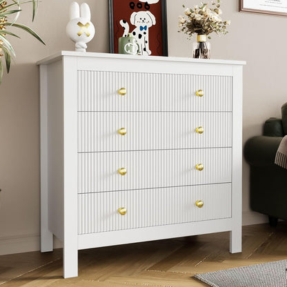 KOMHTOM Chest of Drawers for Living Room Bedroom White with 5 Drawers Wardrobe with Gold Handles Living Room Kitchen Bedroom Furniture White