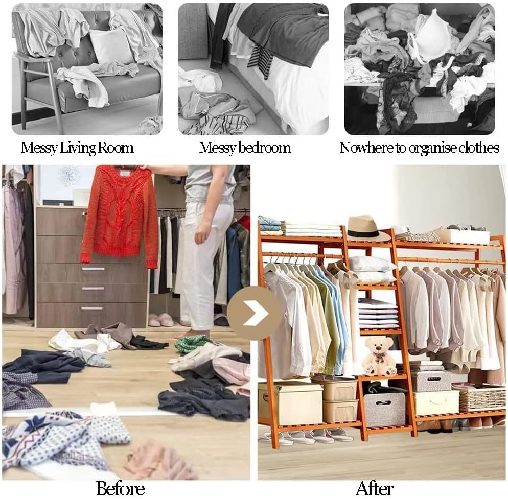 Elegante Appendiabiti Indipendente in bambù con ripiano Superiore, Asta Appendiabiti e vano portascarpe - Organizzatore Guardaroba Aperto per mobili da Camera da Letto, corridoio e Ingresso