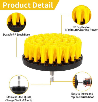 CIRULLI 27 Pieces Rotary Cleaning Brush, Electric Cleaning Brush, Wheel Brush Kit for Drills, Rims, Corners, Brushes for Kitchen, Bathroom and Car, Yellow