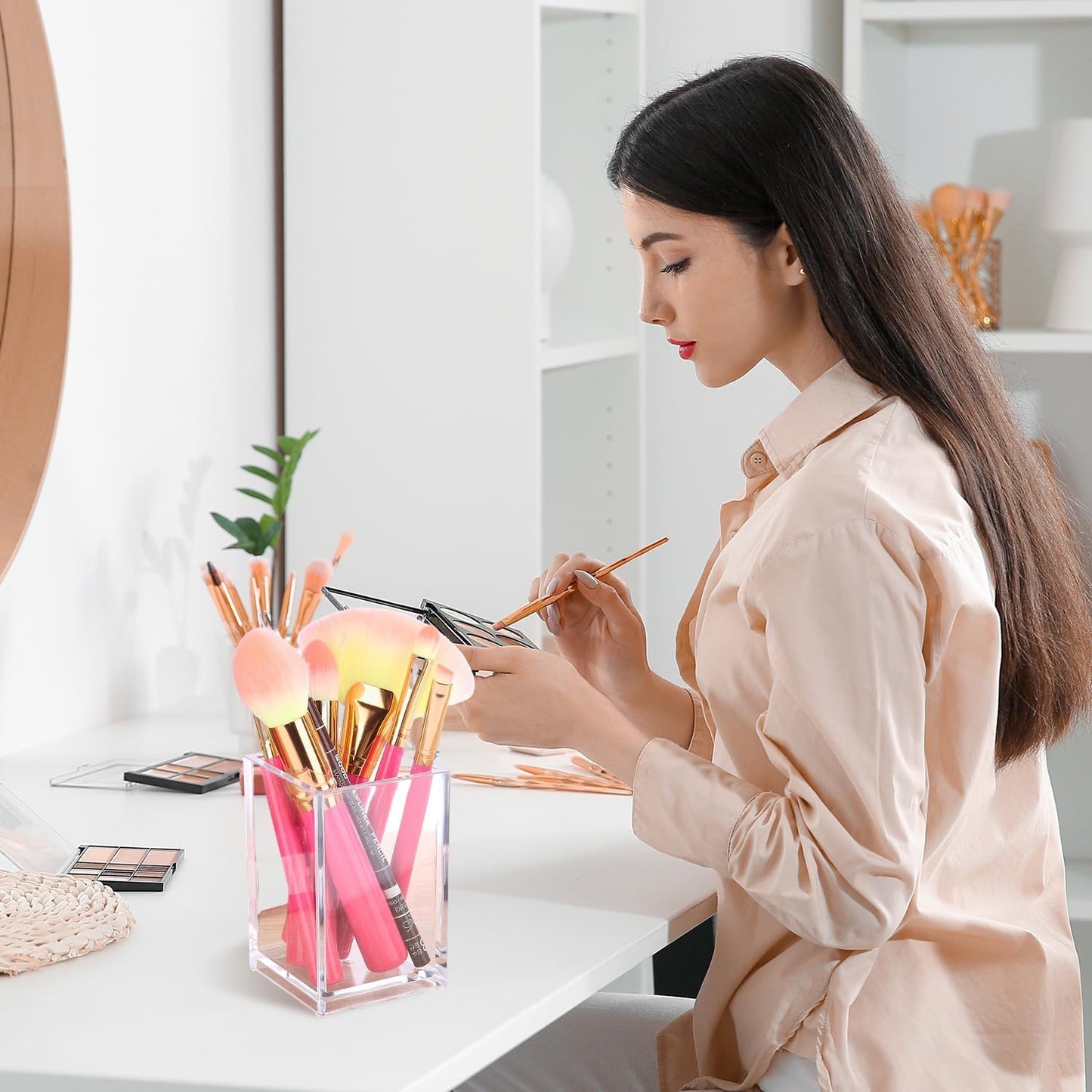 Prmape 6 Pieces Acrylic Pen Holder, Clear Make Up Brush Holder, Square Desk Pencil Holder for School Home Bathroom Office Desk Accessories