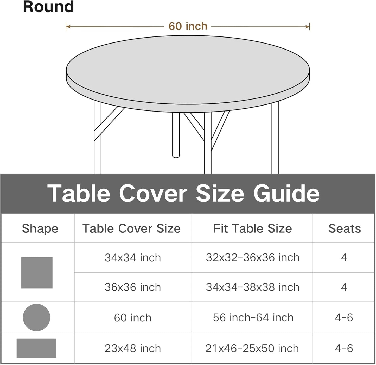 Nacuci Round Fitted Table Cover Elastic Tablecloth 5ft Stretch Spandex Table Top Cover for Dining Indoor Outdoor Party Black 60 Inch