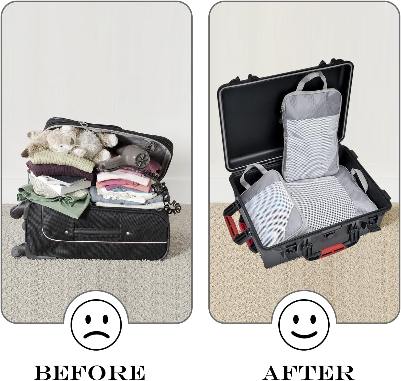 Suitcase Organizer Compression Packing Expandable Travel Suitcase Organizers, Grey 3 Pieces