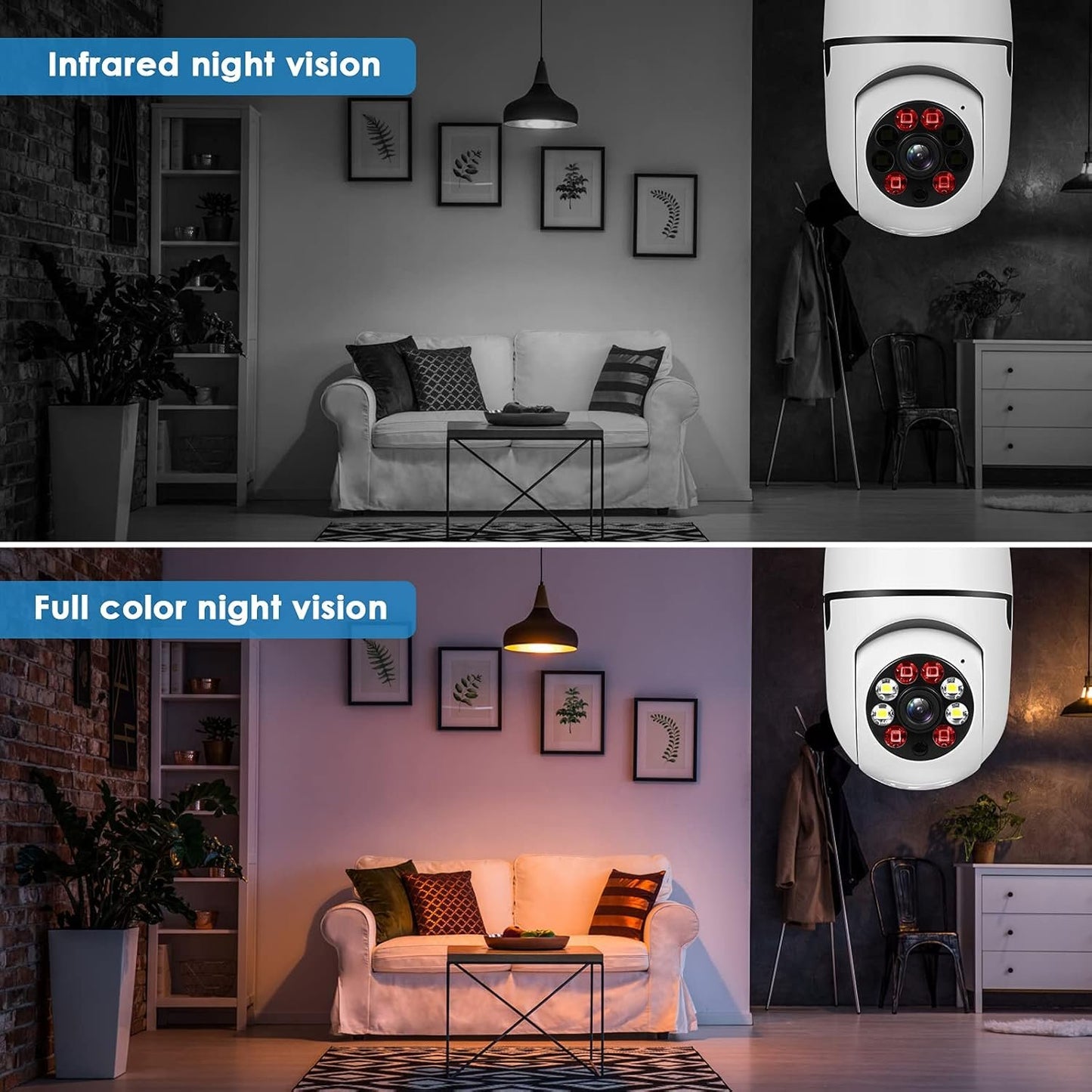UPULTRA Light Bulb Security Camera Outdoor 2packs HD Wireless 5GHz/2.4GHz WiFi Home IP Cameras E27 360 Degree Panoramic,Motion Detection and Alarm,Two-Way Audio,Night Vision