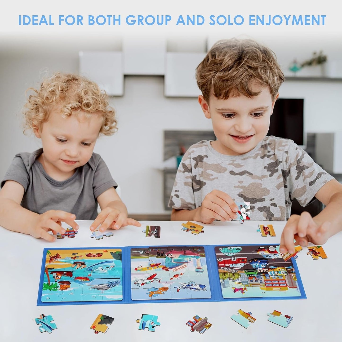 Magnetic Puzzles for Kids Ages 4-6, 20-Piece Toddler Travel Toys Transportation Puzzles Ages 3-5, Educational Learning Magnets, Ideal Road Trip Activities Toys for 3 4 5 6 Boys and Girls