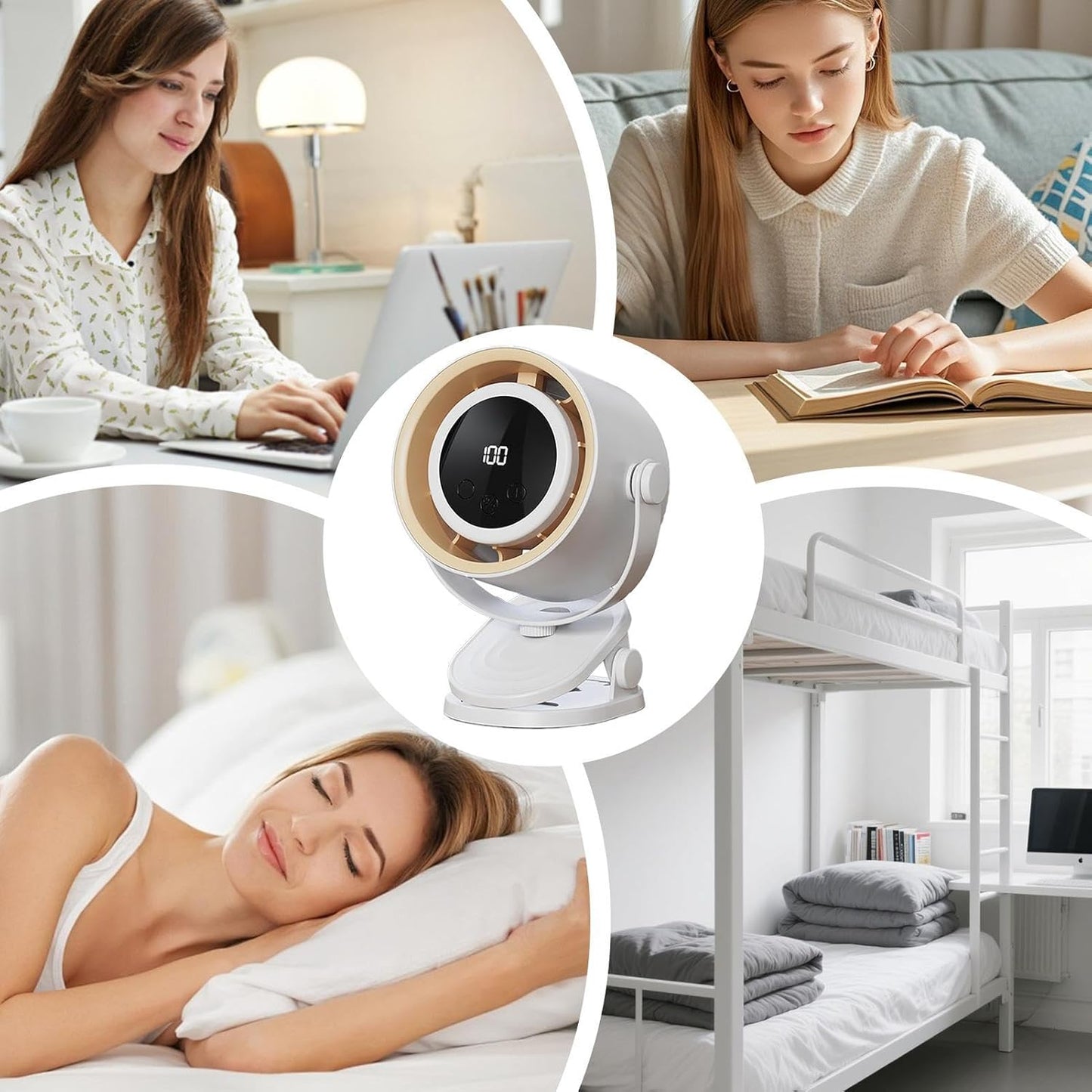 Fan for Desk,Quiet Mini Personal Fan - Bladeless Cooling Electric Tool with Ambience Night Light Personal Use Clip on for Dormitory Home Bedroom Kitchen