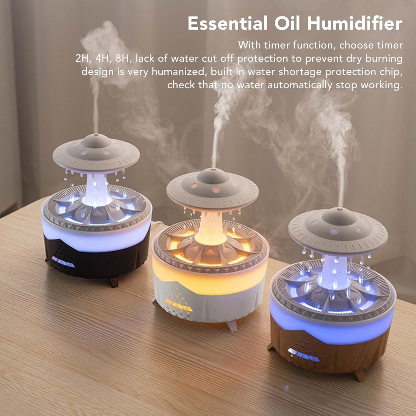 Fockety Rain Cloud Humidifier Water Drip, 3 in 1 350ml Rain Cloud Diffuser with Remote Control & Timer, Aromatherapy Essential Oil Diffuser, Raining Cloud Night Light, Rain Drop