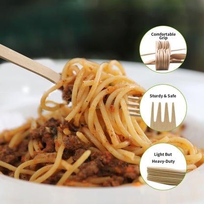 Disposable Wooden Cutlery Set, 150 Pcs Natural Birch Wood Mixed Cutlery - 50 Wood Knife 50 Wooden Fork 50 Wooden Spoons, Perfect Alternative for Plastic