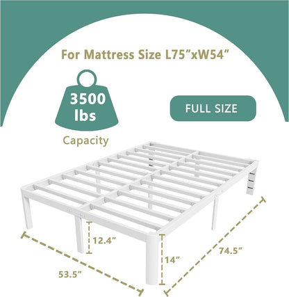 ITIMIDI 14 Inch White Full Size Bed Frame with Round Legs, Metal Platform Bed Frame Full No Box Spring Needed, DIY Headboard, Heavy Duty Steel, Noiseless, Storage Space, Easy Assembly