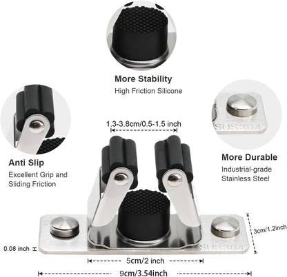 Mop and Broom Holder Wall Mount, 2PCS Heavy Duty Stainless Steel Broom Hanger Wall Mounted Broom Organizer Garage Organization Tool Organizer Storage for Laundry Room Home Garden Garage