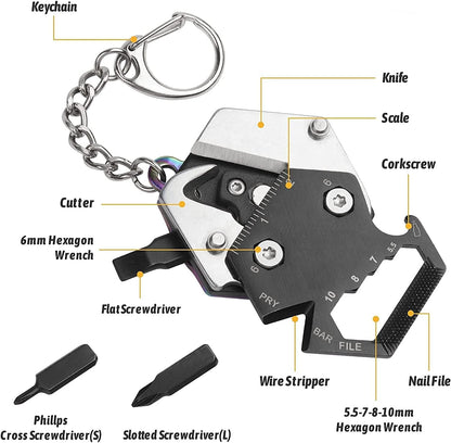 Multitool Card Key Chain - Hexagonal Kit with Micro Screw Driver Set, Allen Wrench, Rope Cutter, Knife, Ruler,Bottle Opener, Mini Folding EDC Tools for Outdoor Survival Camping Hiking Simple Repair