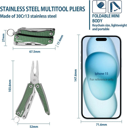 Nextool EDC Keychain Multitool, 10 in 1 Mini Pocket Knife Multi Tool with Needlenose Pliers, Scissors, Mini Useful Cool Gadgets for Men, Father's Day Gifts from Daughter-Green