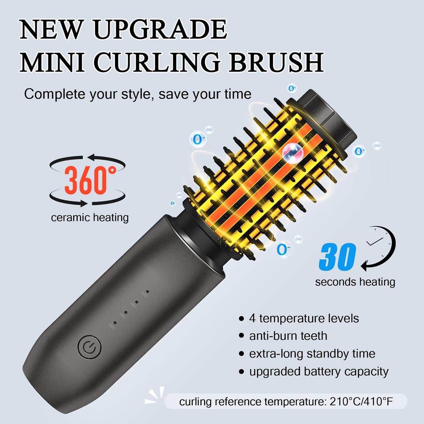 Portable Burling Iron Cordless - Cordless Hot Brush, Hair Curling Brush,4 Temperatures | Fast Heating, Anti-Scald, and Anti-Frizz, Crimper Hair Tool for Travel, Date, Work - Classic Black