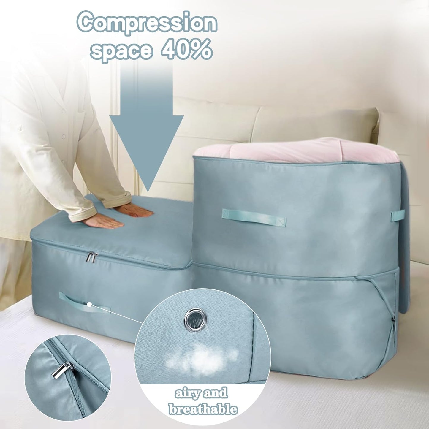 Self-Compression Organizer, Space-Saving Organizer, Compressible Organizer, Storage Bag for Duvets, Blankets and Clothes (Grey, 54 x 42 x 60 cm)