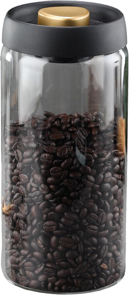 LOEZ Coffee Bean Storage Container Airtight, Lid Sealed with Press-Down Vacuum, Borosilicate Glass Coffee Canister, Food Storage, Coffee Bar for Ground Coffee, Tea, Beans, Spices (Transparent 60.9oz)