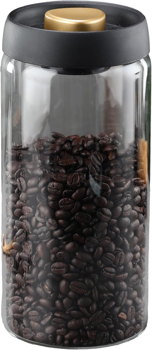 LOEZ Coffee Bean Storage Container Airtight, Lid Sealed with Press-Down Vacuum, Borosilicate Glass Coffee Canister, Food Storage, Coffee Bar for Ground Coffee, Tea, Beans, Spices (Transparent 60.9oz)