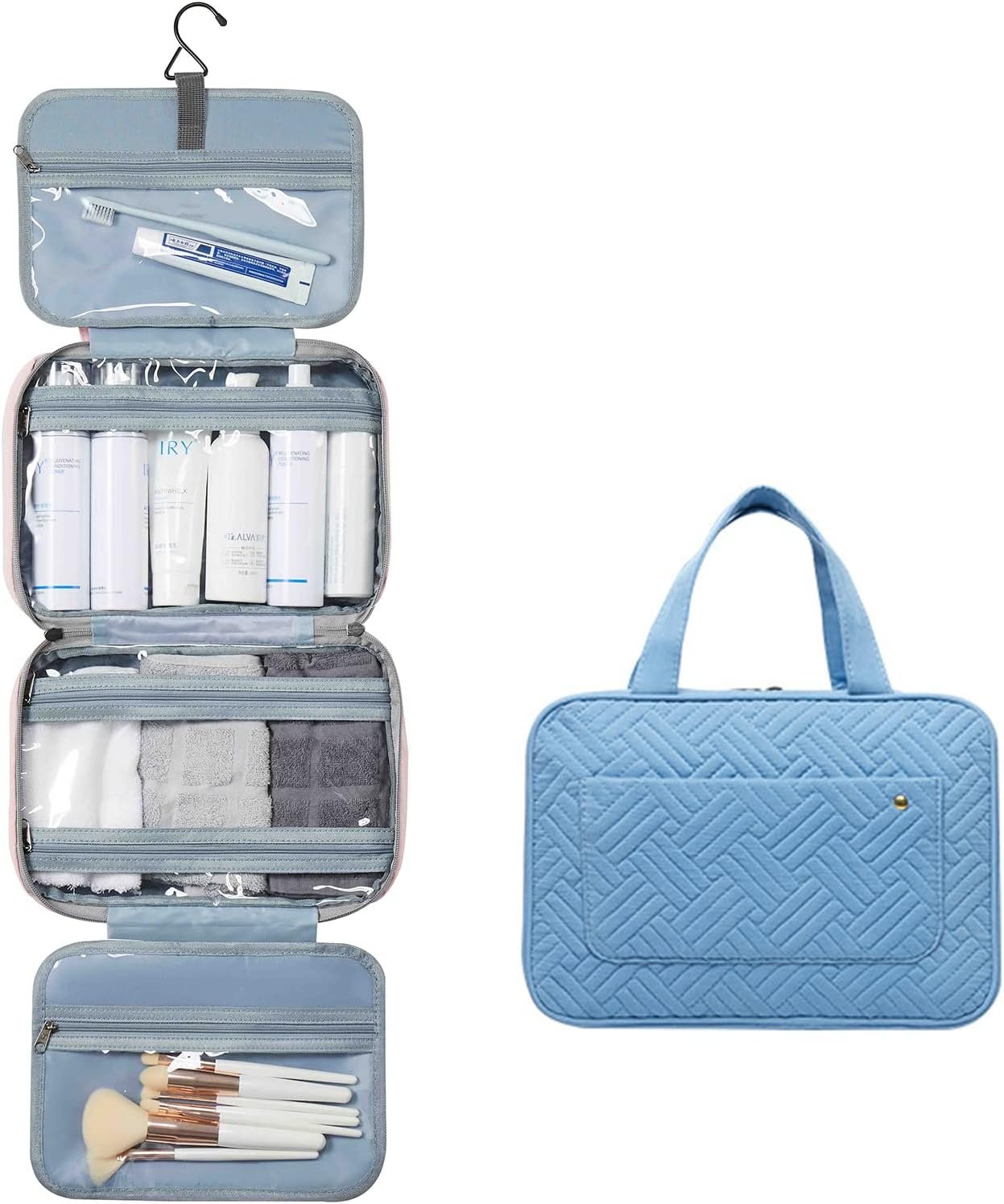 AUMA Hanging Toiletry Bag, Large Capacity Travel Toiletry Cosmetic Bag, Multifunctional Travel Organizer for Women Travel Camping Outdoor-Blue