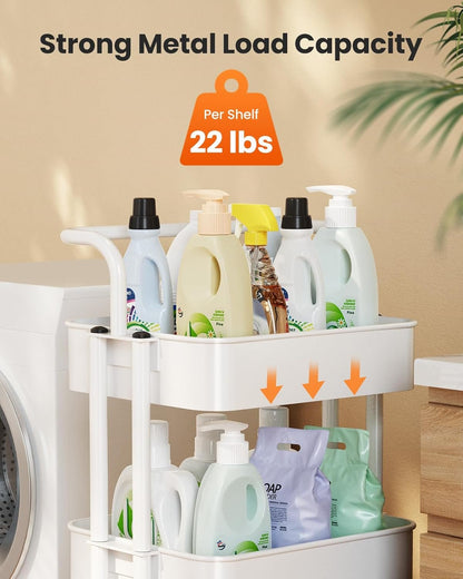 3-Tier Rolling Utility Cart, Multifunctional Metal Organization Storage Cart with 2 Lockable Wheels for Office, Home, Kitchen, Bedroom, Bathroom, Laundry Room by Pipishell (White)