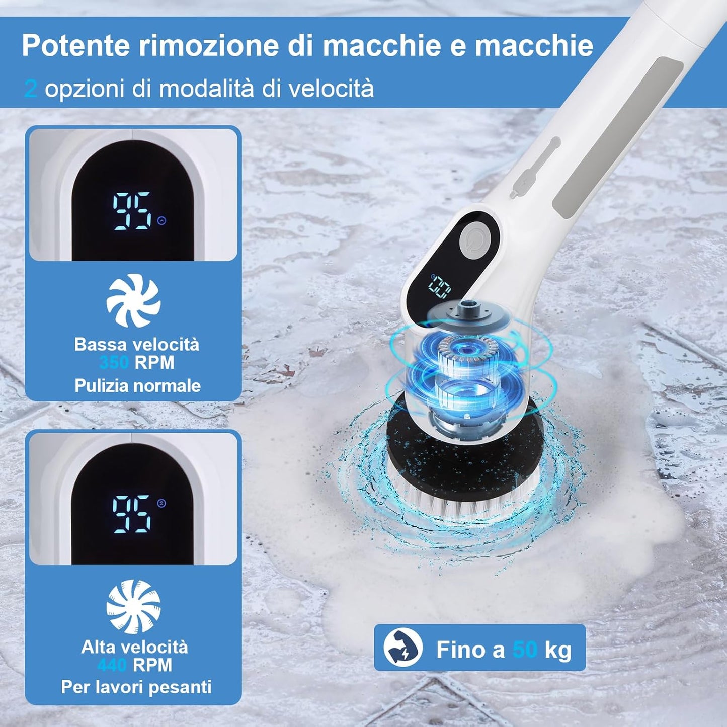 Fixm Electric Spin Scrubber, Cordless Shower Scrubber with Adjustable Extension Handle, Electric Cleaning Brush for Bathtub Kitchen Wall Cleaning, 2 Speeds with Display and 11 Replaceable Brush Heads