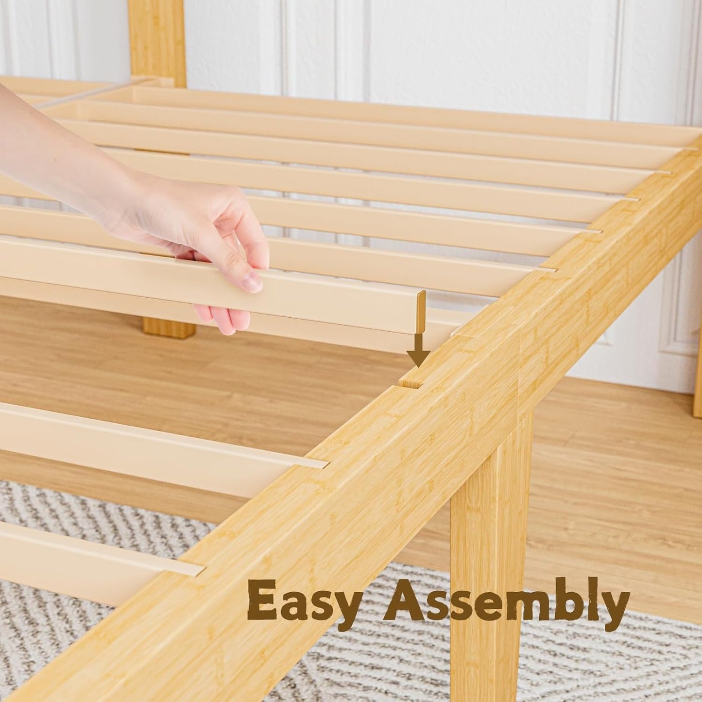 Goltriever 14 Inch High Bamboo King Bed Frame with Headboard and Footboard, Wood Bed Frame King Metal Slat Support Heavy Duty, No Box Spring Needed, Easy Assembly, Noise Free, Reinforced