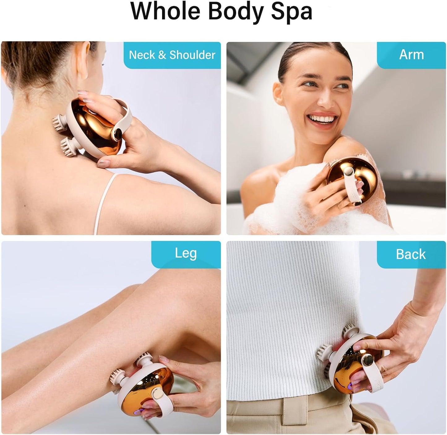 arboleaf Electric Scalp Massager Hair Growth Portable Handheld Head Massager Rechargeable for Stress Relax, Waterproof Shampoo Brush Shower with 8 Removable Massage Claws, Gold