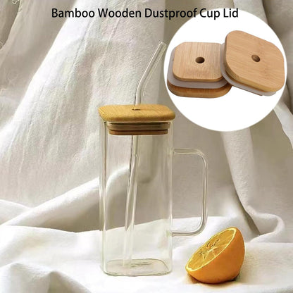Glass Drinking Cup 400ML Square Glass Tumbler with Handle Clear Coffee Cups with Lids and Straws Portable Water Bottles Milk Jar Can hold various beverages. (Transparent)