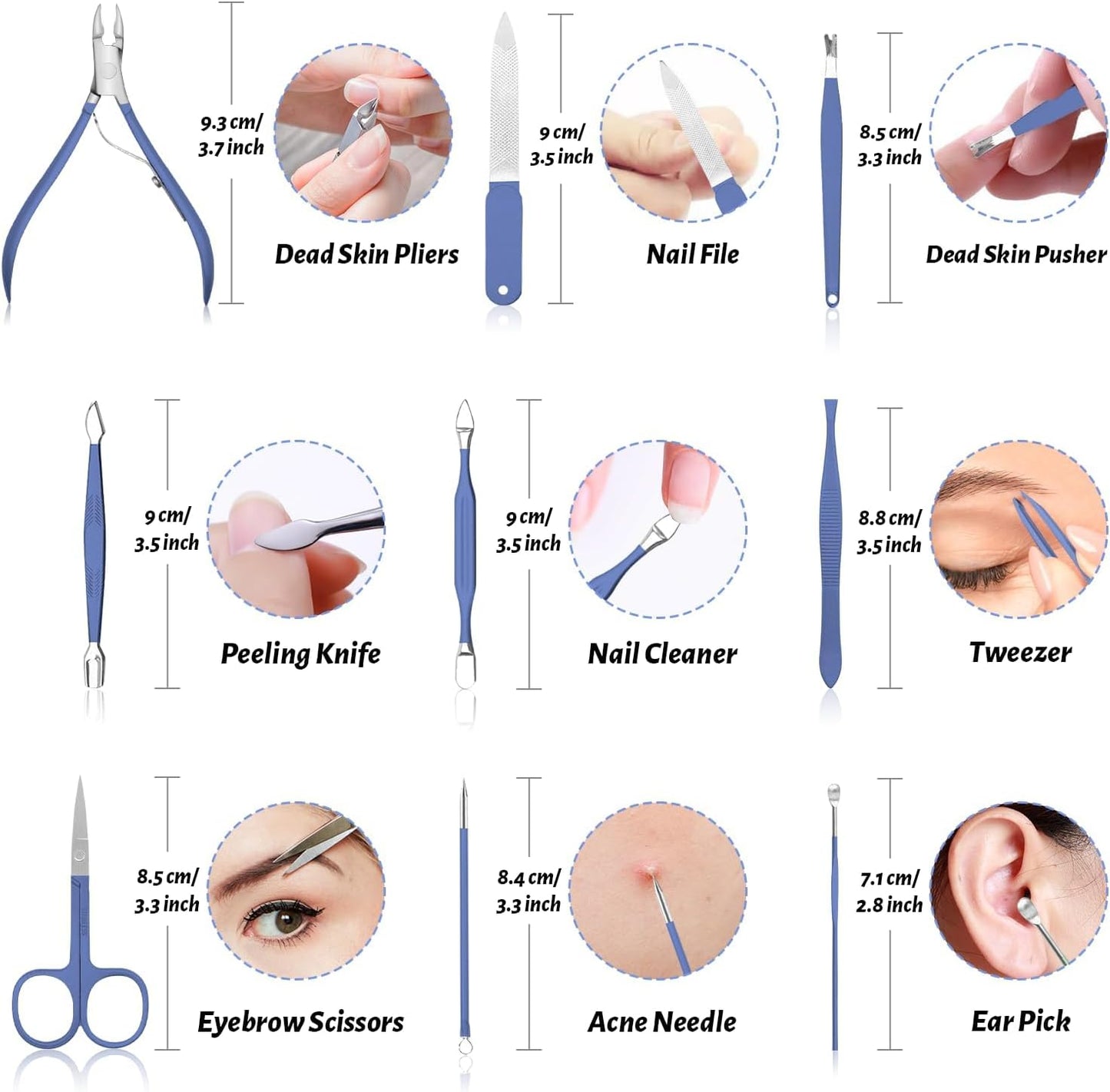 Sawanork Manicure Set, Nail Clippers Pedicure Kit, 16 Pieces Stainless Steel Manicure Kit, Personal Nail Care Tools, Professional Grooming Kits with Travel Leather Case for Thick Nails (Blue)