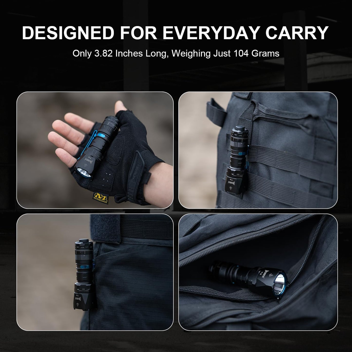 WUBEN T4 Tactical Flashlight Rechargeable for EDC, Small Flashlight Powerful 401M Long Throw, Pocket Flashlight with Tactical/Duty/Lock 3 Modes, Mini Flash Light for Police, Military, and Daily Use