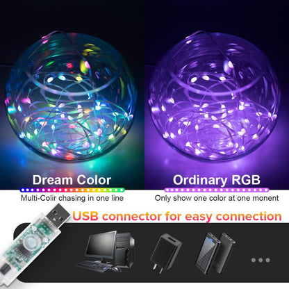 BTF-LIGHTING Smart Fairy String Light 2 Pack RGBIC WS2812B 10M USB Bluetooth Twinkle with Timer and Remote Control, Music Sync Fun Ways Colour Chasing Lights for Christmas Wedding Party