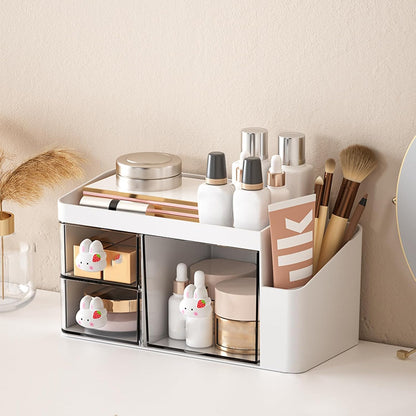 Marte Vanci Desk Organizer with 3 Drawers, Cute Desktop Stationery Organizer, Plastic Makeup Storage Box, Multifunctional Desk Accessories Tidy Caddy for Art Supplies Crafts White