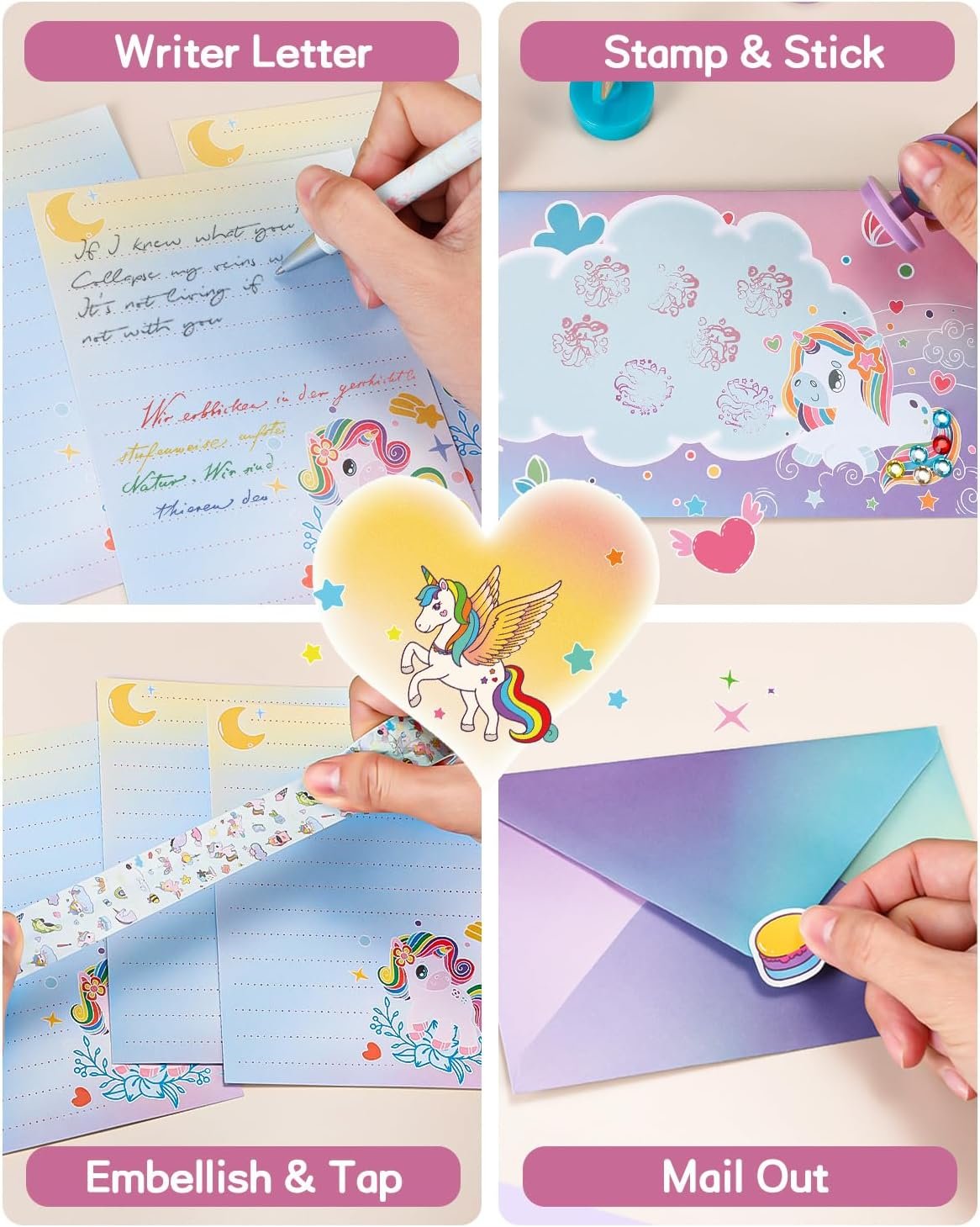 Nicpro 62PCS Unicorn Stationary Set for Girls,Unicorn Kid Toys for Aged 6-10 Years Old, Cute Stationery Supplies Letter Writing Kit Gift for 5,6,7,8,9,10 - Little Girls Ideal Christmas Birthday Gifts