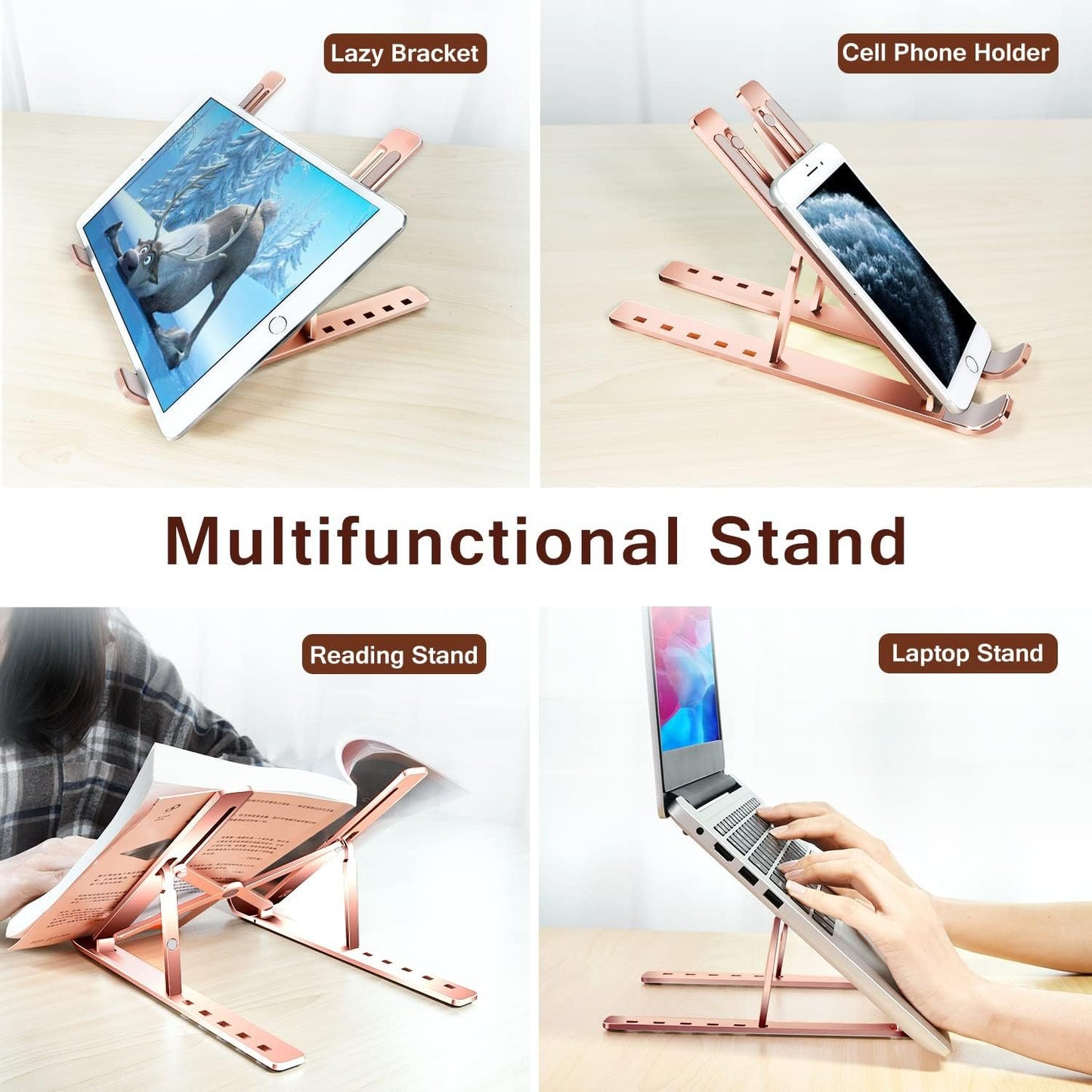 Laptop Stand, iVoler Laptop Holder Riser Computer Tablet Stand, 6 Angles Adjustable Aluminum Ergonomic Foldable Portable Desktop Holder Compatible with MacBook,iPad, HP, Dell, Lenovo 10-15.6”Rose Gold