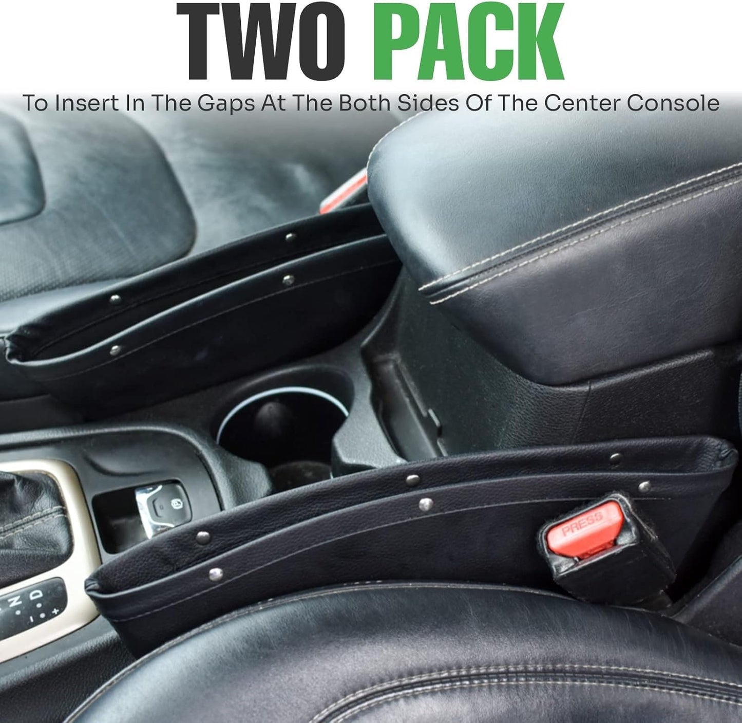 lebogner 2 Pack Car Seat Gap Filler Premium PU Full Leather Seat Console Organizer, Car Pocket Organizer, Car Interior Accessories, Car Seat Side Drop Caddy Catcher