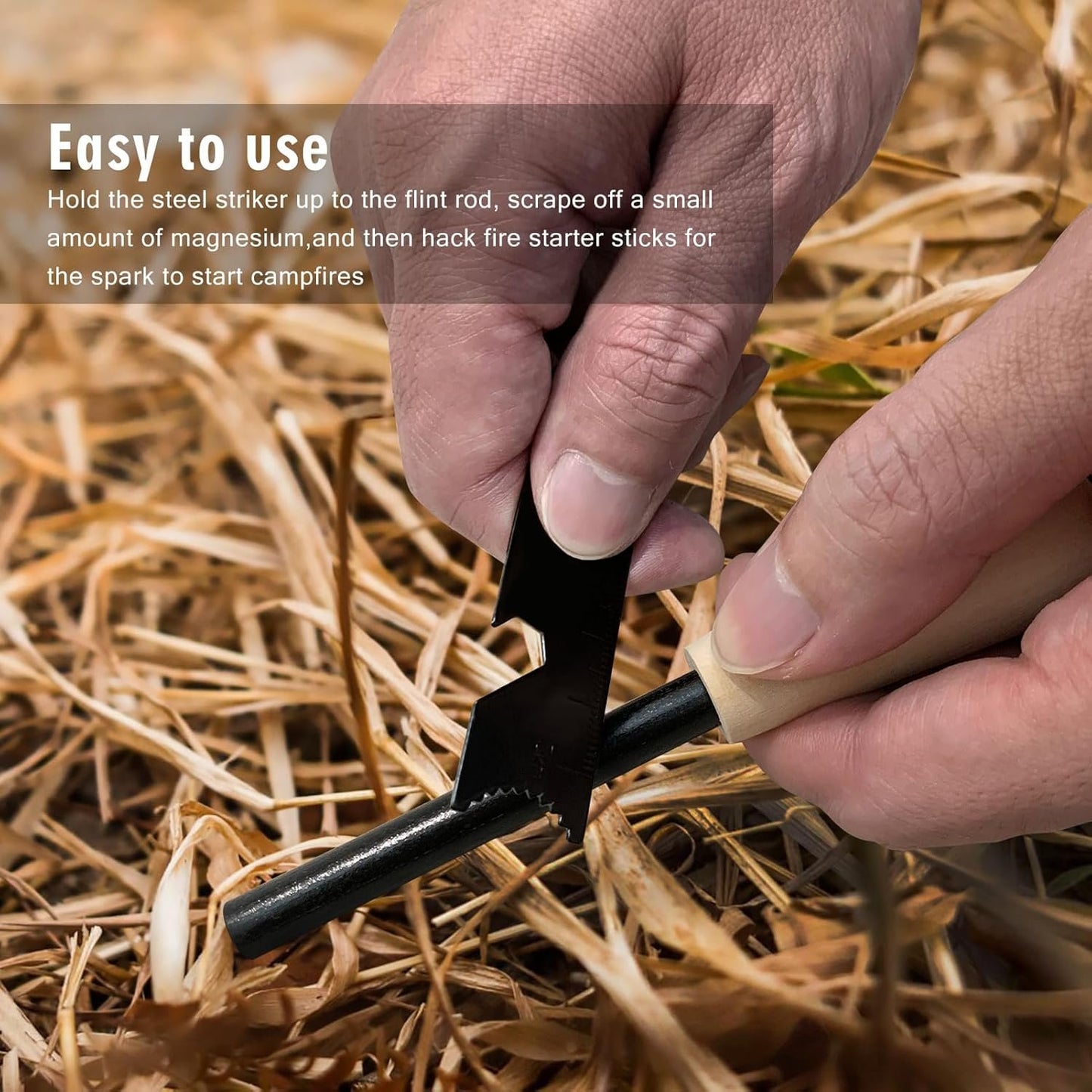 Qsxou Fire Starter Survival Tool Outdoor Flint and Steel Starter with Compass,16,000 Strikes Portable Outdoor Survival Multi-Tool Kits for Camping, Hiking and Backpacking Gear