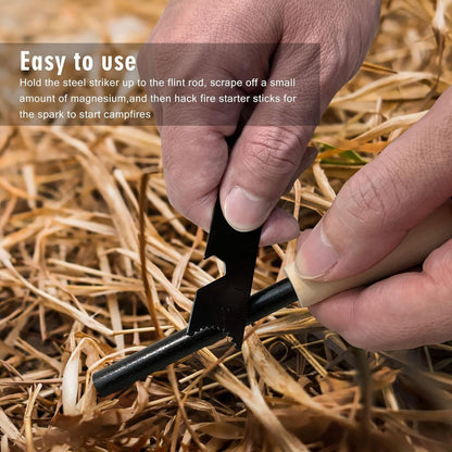 Qsxou Fire Starter Survival Tool Outdoor Flint and Steel Starter with Compass,16,000 Strikes Portable Outdoor Survival Multi-Tool Kits for Camping, Hiking and Backpacking Gear