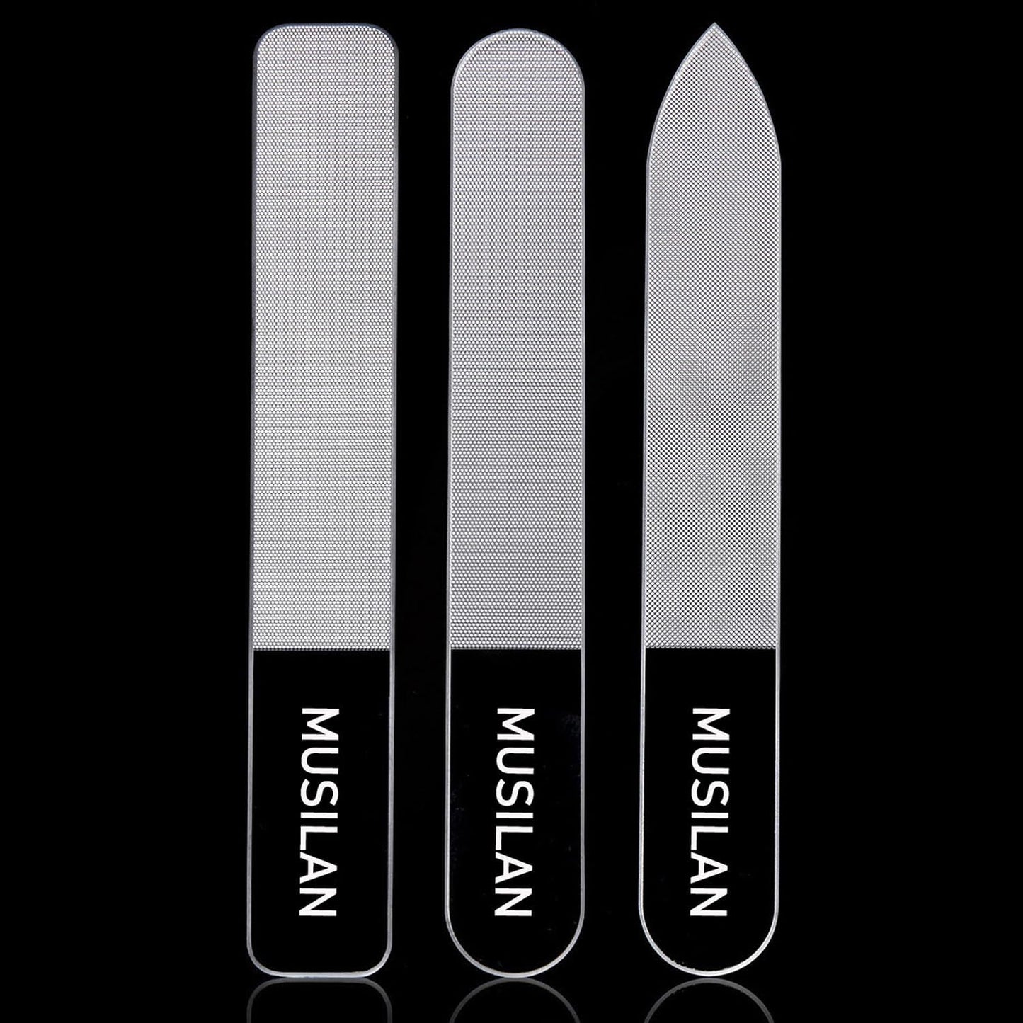 MUSILAN 3PCS Crystal Glass Nail Files Buffers Set,Glass Fingernail File for Professional Manicure Pedicure Nail Care of 3 Crystal Nail File,Glass Nail File for Natural Nails & Acrylic Nails,Precision Filing and Smooth Finish Glass Nail Files With Cases