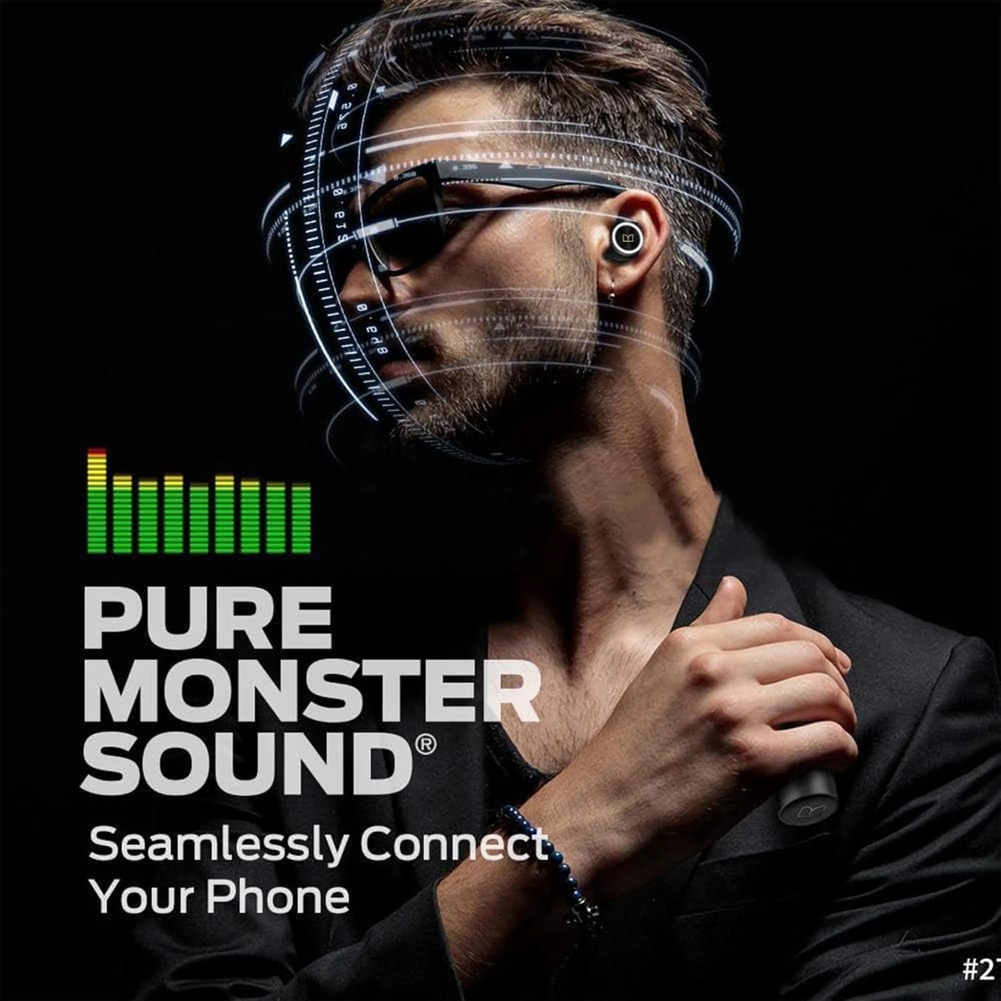 Monster Clarity 101 AirLinks Wireless Earbuds, Bluetooth 5.0 in-Ear Headphones with Charging Case, Stereo Earphones Deep Bass Sound, IPX5 Waterproof, Built-in Mic, Clear Call, Secure Fit for Sports