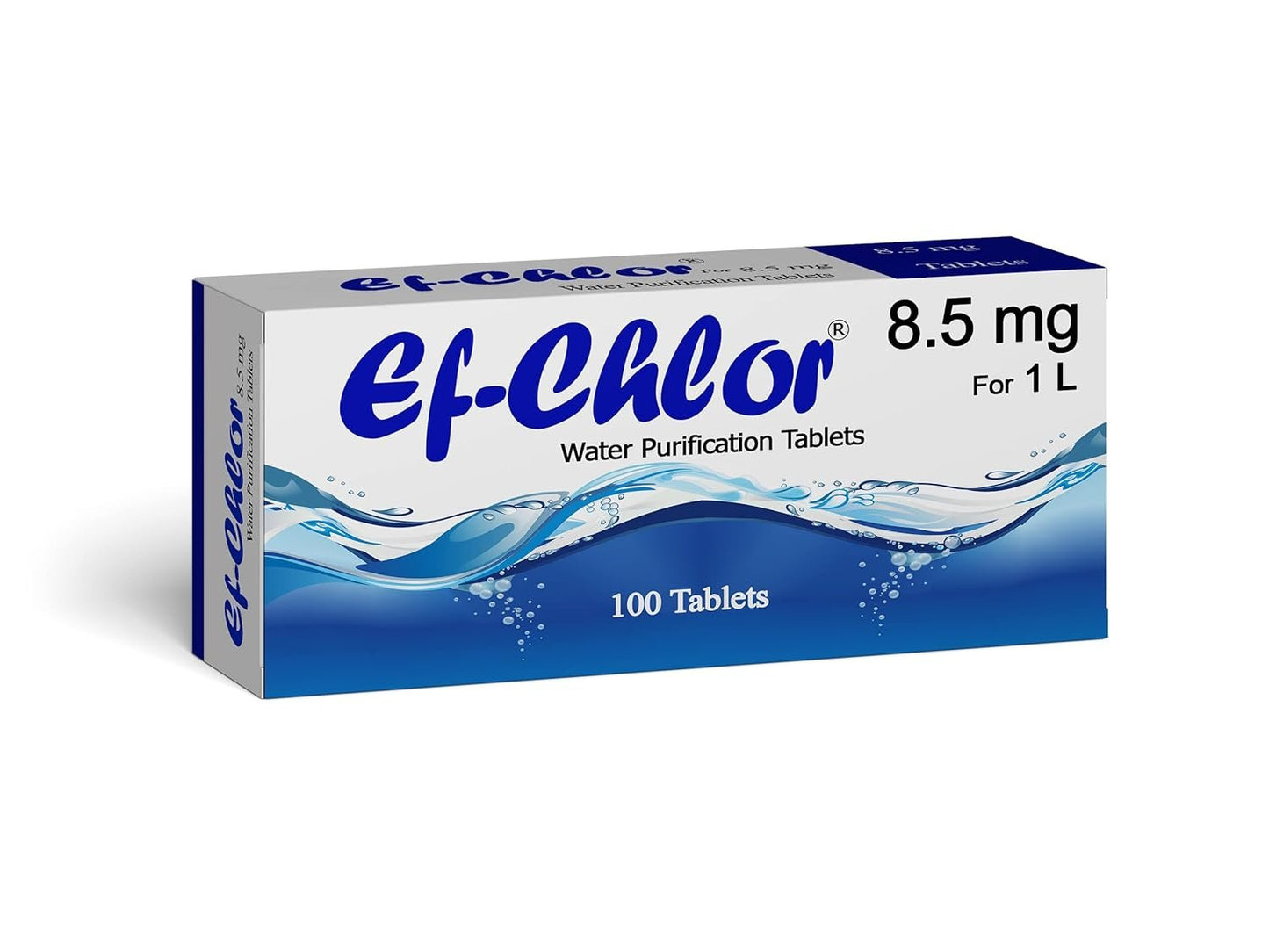 Ef-Chlor 8.5 mg Water Purification Tablets â€“ Treats 1â€“2 litres per Tablet | Essential for Travel, Camping, Hiking & Emergency Kits | Pack of 100 Tablets