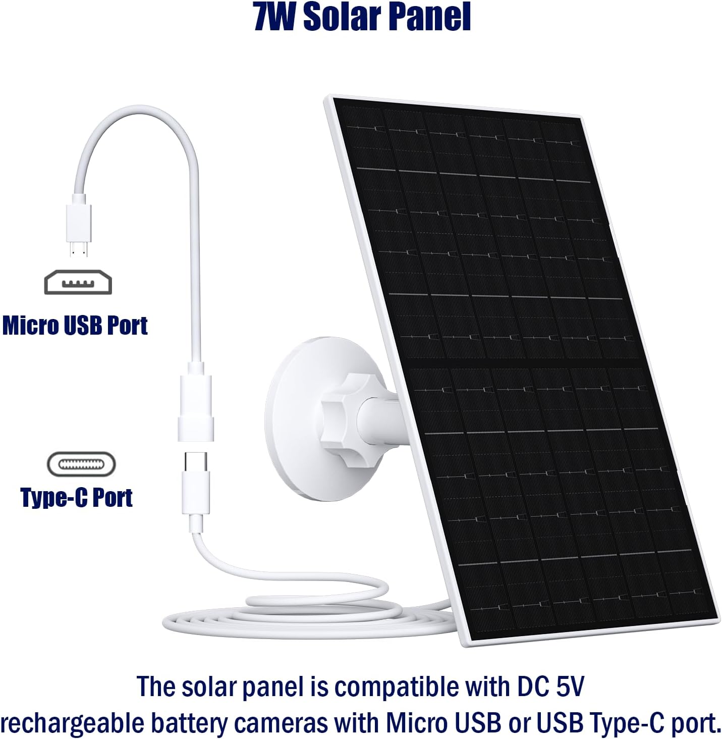VUEBEE 7W USB C Solar Panel for Security Camera, Solar Charger Compatible with Eufycam 2C/2C Pro/2/2 Pro/E20/E40/E, with Micro USB Connector (2 Pack)