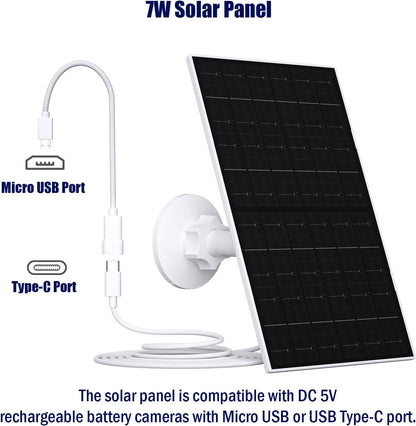 VUEBEE 7W USB C Solar Panel for Security Camera, Solar Charger Compatible with Eufycam 2C/2C Pro/2/2 Pro/E20/E40/E, with Micro USB Connector (2 Pack)