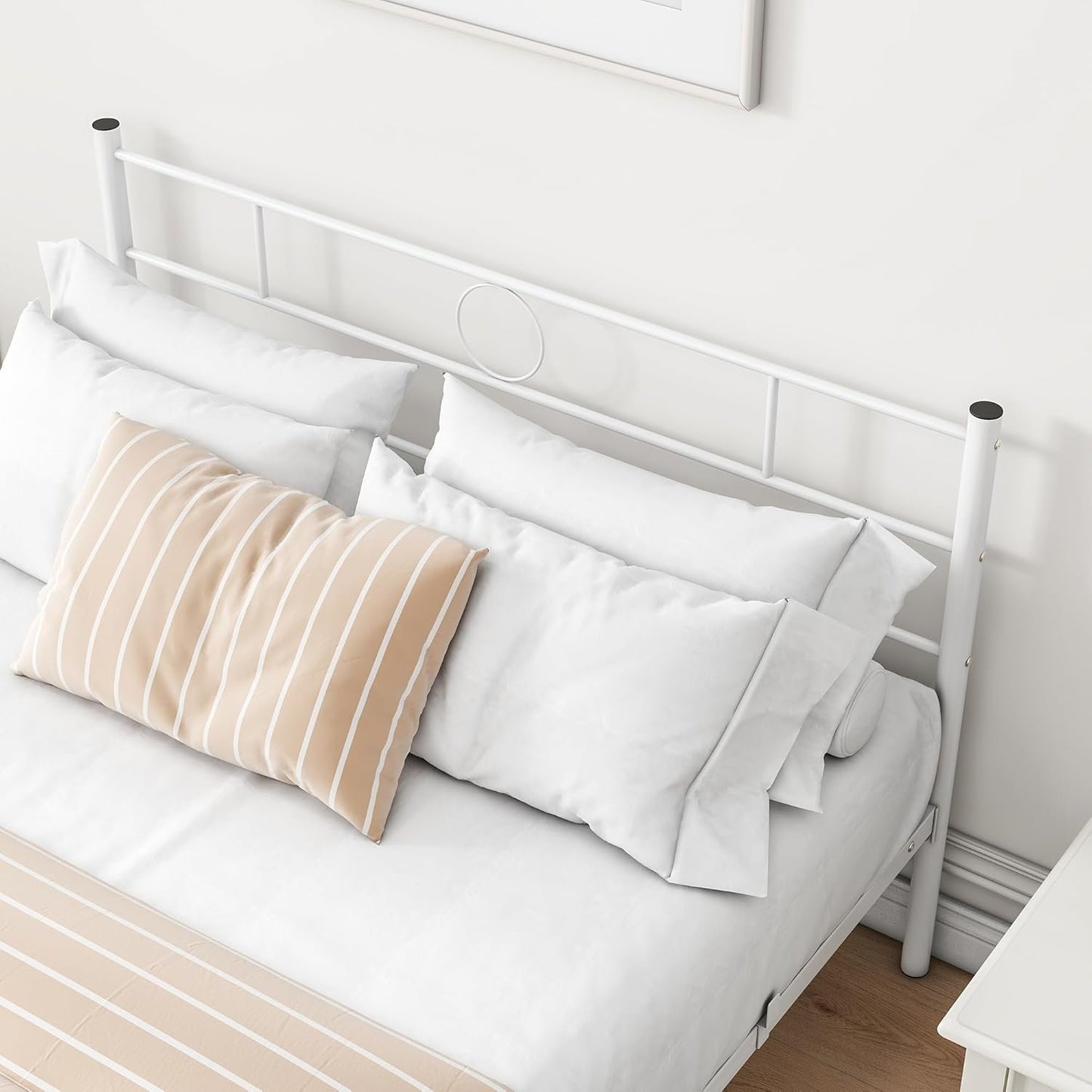VECOCHO Full Size Metal Bed Frame with Headboard/Double Platform Bed Frame No Box Spring,Strong Steel Slat Support/Full Mattress Foundation Bed/Easy Assembly/Noise Free/White