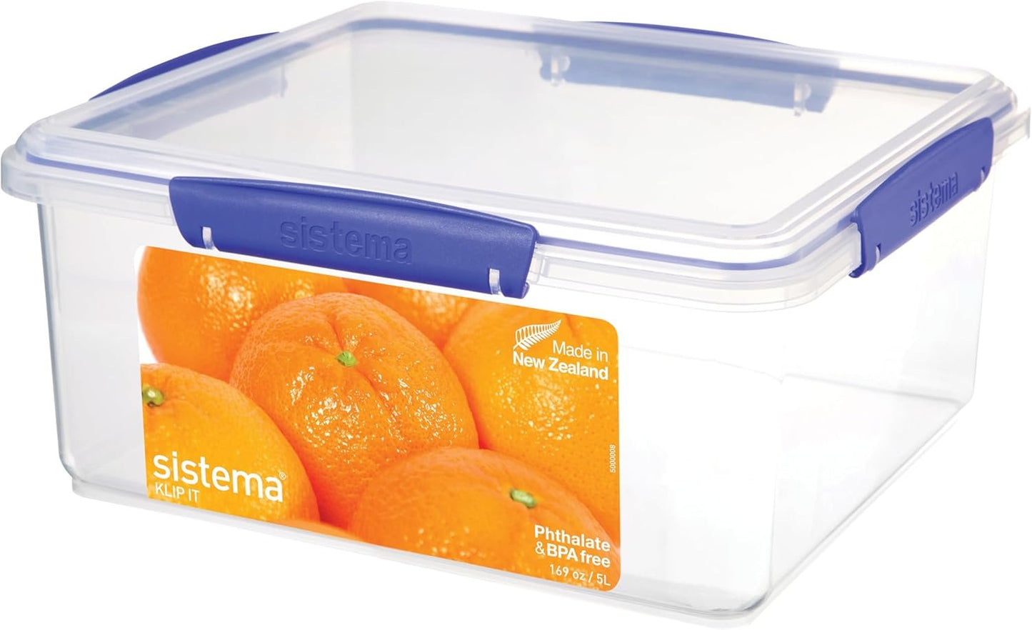 Sistema KLIP IT Food Storage Container | 5 L | Stackable Food Prep Container with Lid | BPA-Free | Blue Clips | 1 Count