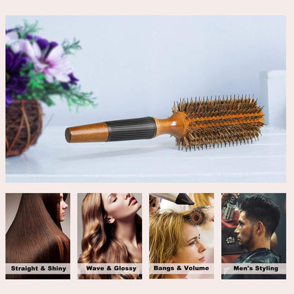 BESTOOL Nylon Pin Bristle Brush Detangling Wood Large Spiked Brush for Men Women Children Blow Drying Volume Adding Volume (2.5 inch)